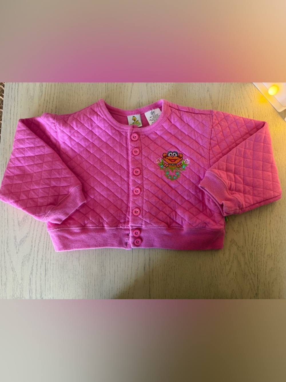 Sesame Street Pink Quilted Button-Up Toddler Cardigan